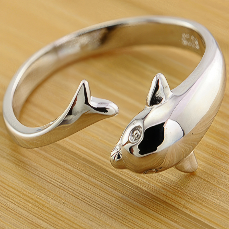 Bague Dauphin Bleu Et Blanc - Figurine Ajustable - Diamètre Env. 1,5 Cm