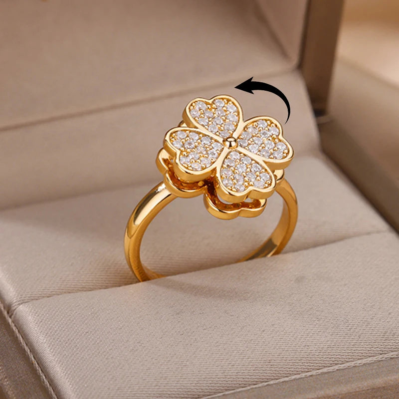 Anti-Stress Ring Rotating Four-Leaf Clover Ring – Artistika