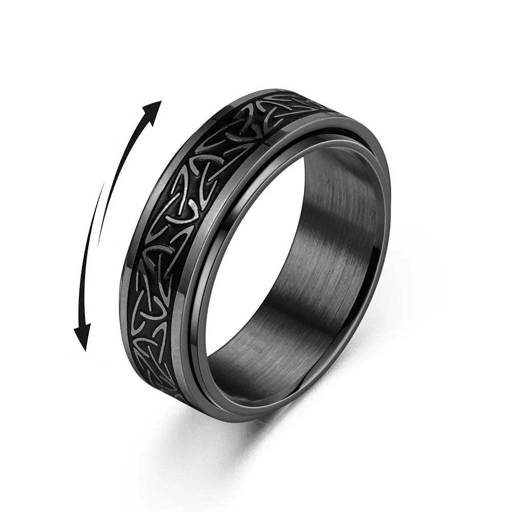 Bague Homme Anti Stress Viking Rune - Anneau Tournant Runique Nordique N°8, Bijou Vintage Noir