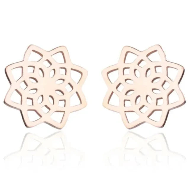 Boucles d'Oreilles Clous Mandala Femme or rose