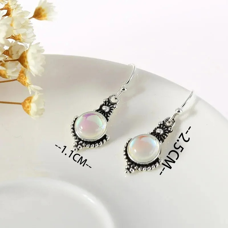 Boucles d'Oreilles Pendantes avec Pierre de Lune