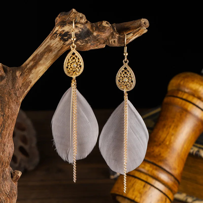 Boucles d'Oreilles Pendantes Bohêmes Plume 4