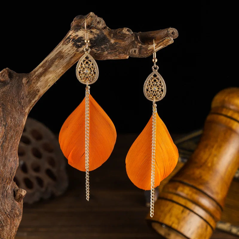 Boucles d'Oreilles Pendantes Bohêmes Plume 8