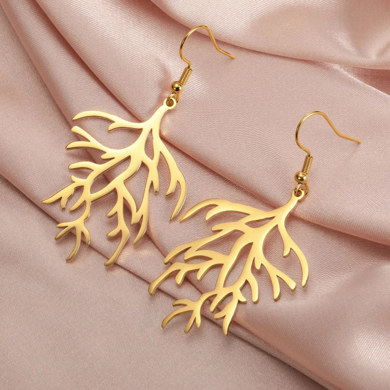 Boucles D'oreilles Pendantes En Corail Véritable - Occasion - Fermoir Clous