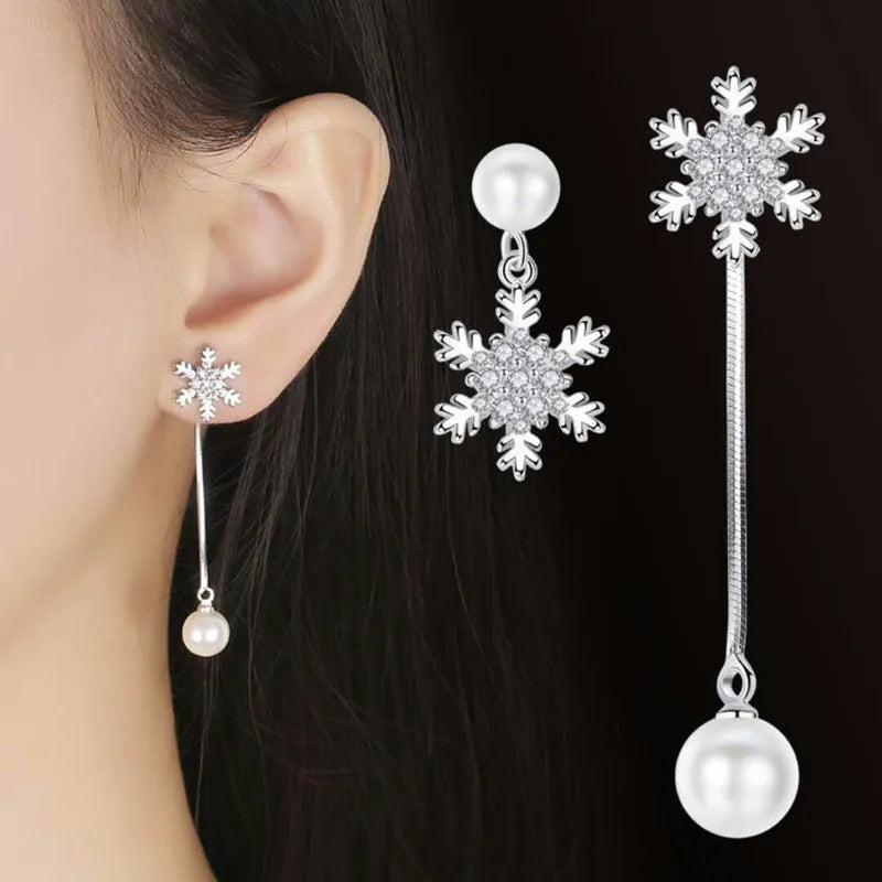 Flocon De Neige Boucle D Oreille 925 Argent Sterling Vintage Strass Cristal Clou Zirconium Pierre Femme Fille