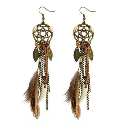 Boucles d'Oreilles Pendantes Style Bohême Plume