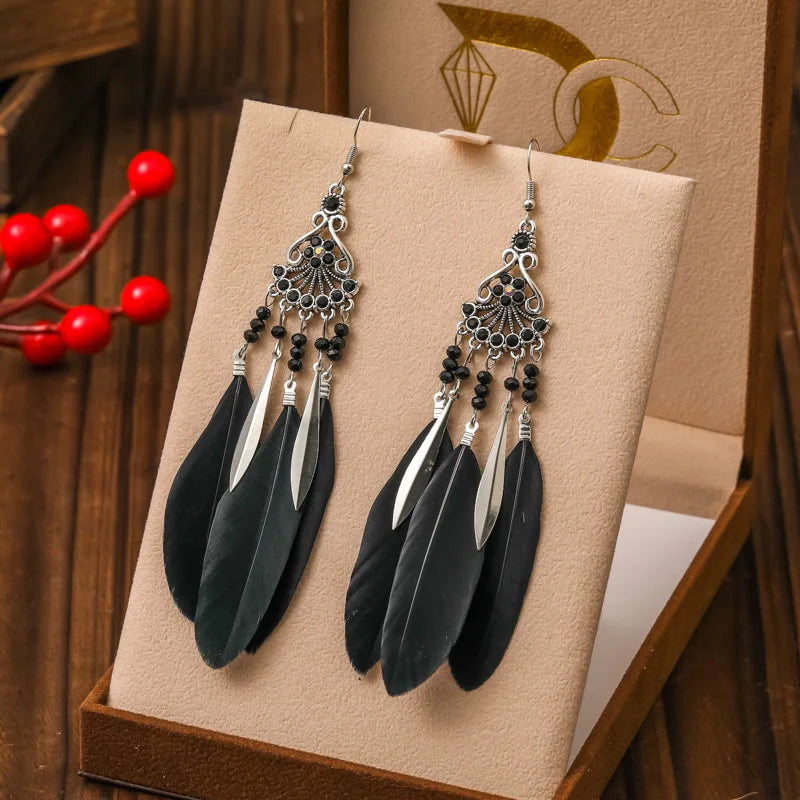 Boucles d'Oreilles Pendantes Style Ethnique avec Plumes 5
