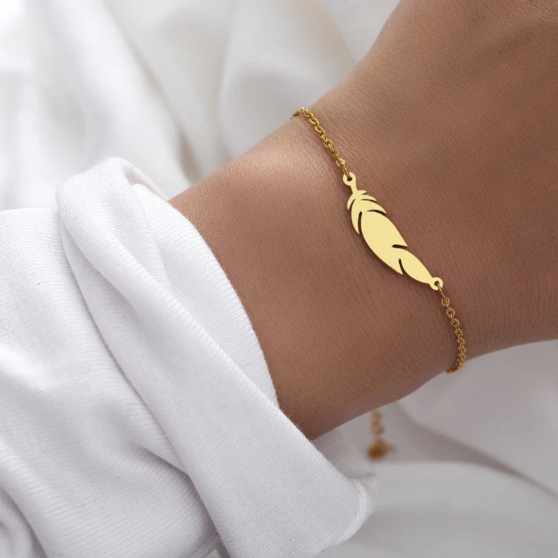 Bracelet de Charme avec Plume or
