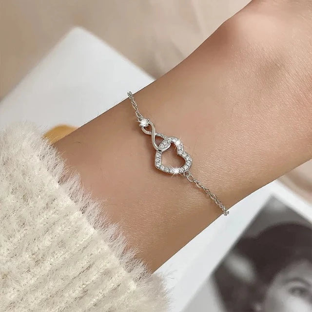 Infinity Love Heart Bracelet in Silver for Women