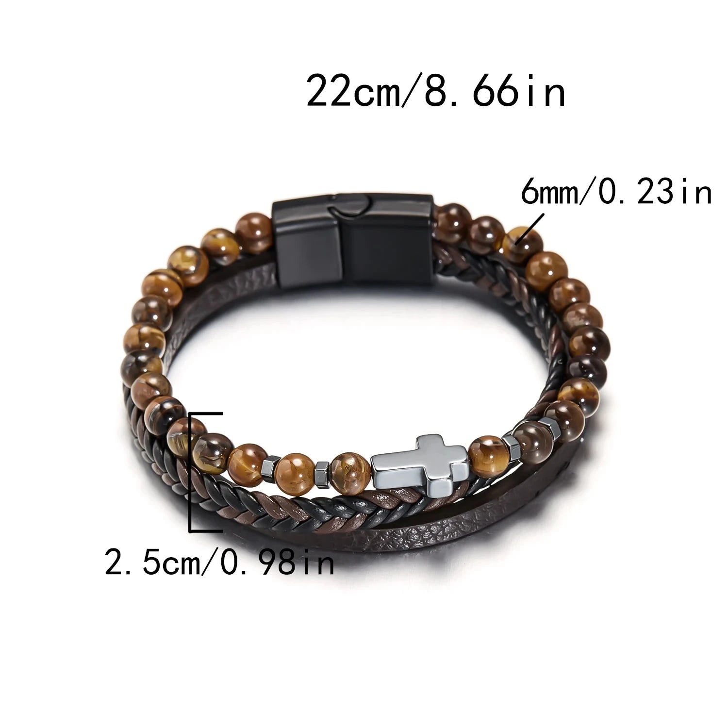 Természetes kövek és bőr rózsafüzér kereszt karkötő