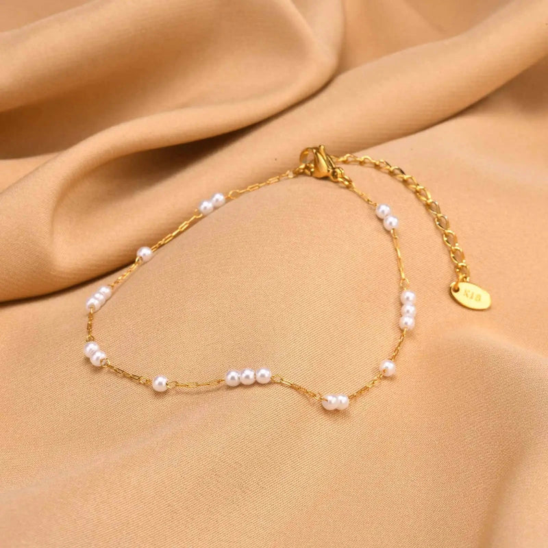 Bracelet de Chevilles avec Perles Blanches