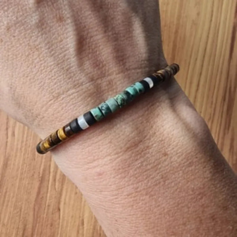 Bracelet de Protection en Pierres Naturelles Oeil de Tigre et Amazonite