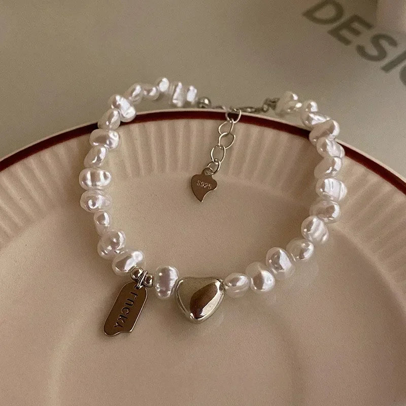 Bracelet Gourmette Femme en Perles avec Coeur