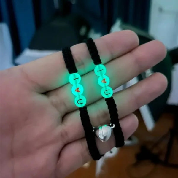 Bracelets Couple Lumineux – Perles Blanches, Acier Inoxydable, Ajustables (neufs)