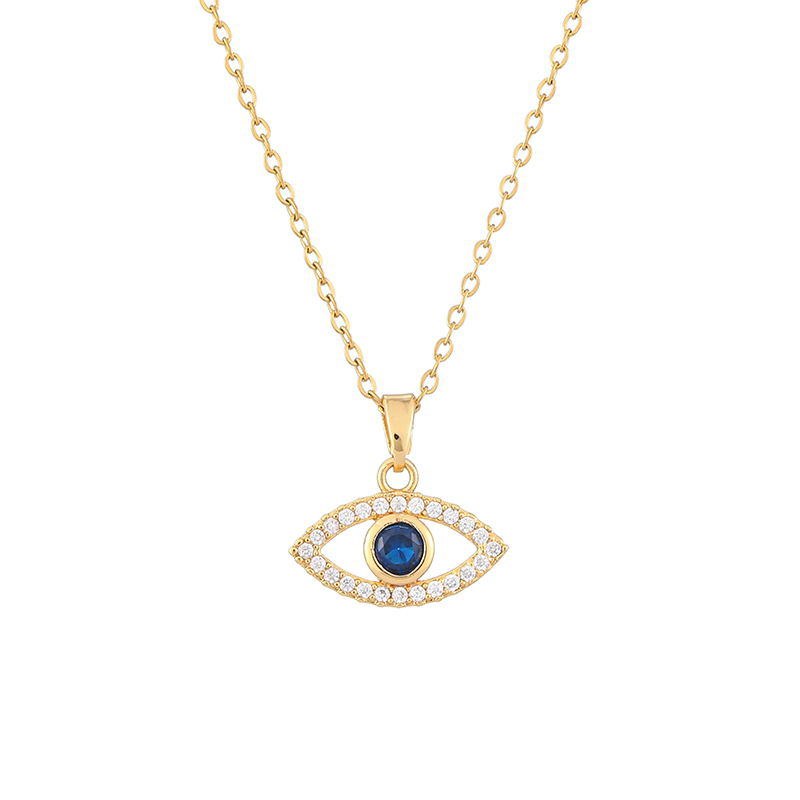 Collier Avec Pendentif Zircon Mauvais Oeil Lune Bleu Turc