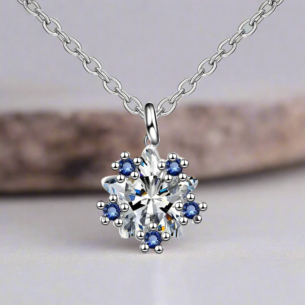 Collier Pendentif Flocon de Neige Femme Argent Bleu – Artistika