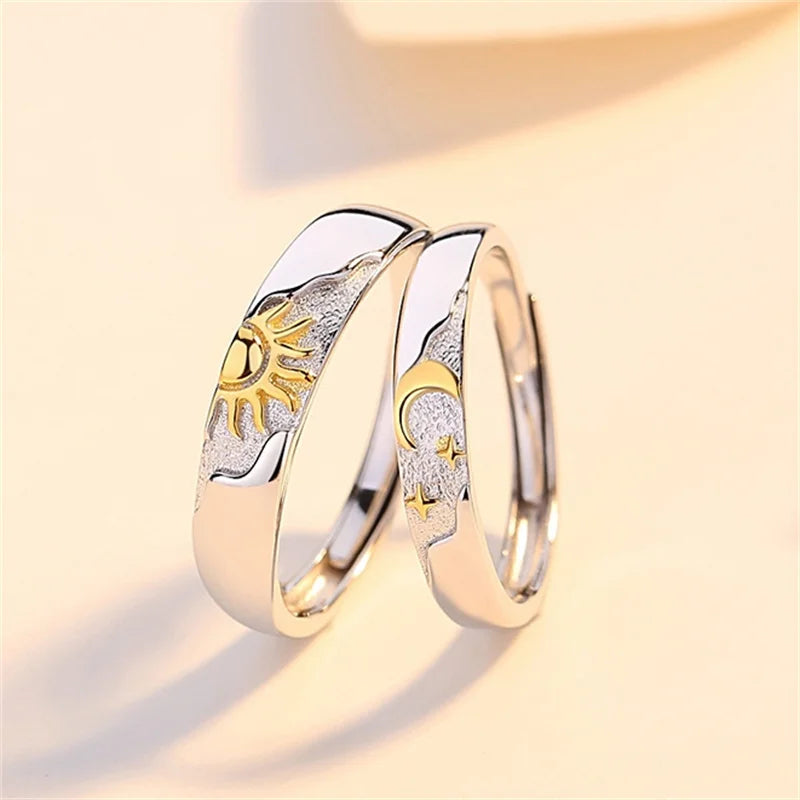 2 Bagues Couple Soleil Et Lune - Taille Réglable, Style Bohème, Cadeau Saint-Valentin/Noël/Mariage