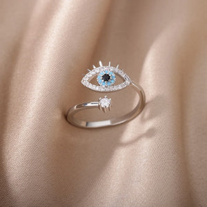 Bague Diamant contre le Mauvais Oeil Bleu Grec Turc Matiasma Mataki