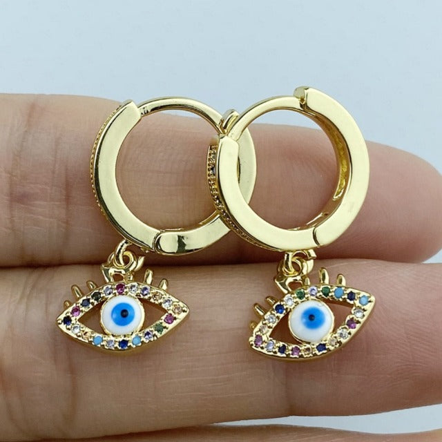 Boucles D'oreilles Pendantes Mauvais œil - Acier Inoxydable Or - Cadeau Femme