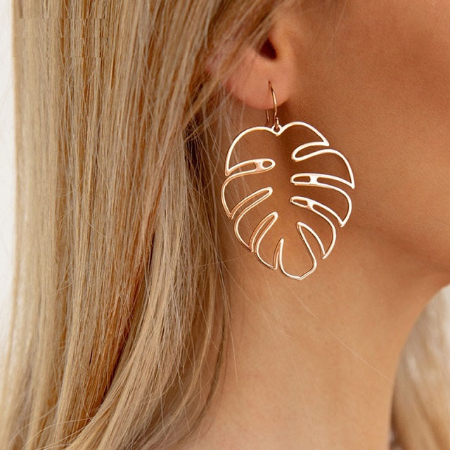 Boucles D'oreilles Vintage Feuilles De Palmier - Style XXème Siècle Ancien