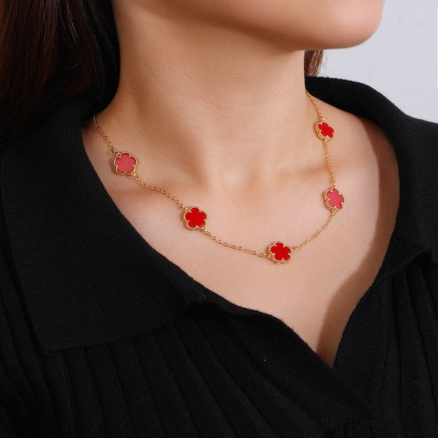 Collier Double Trèfle En Or Plaqué 18K Avec Agate Blanche Et Perle - Neuf Avec étiquettes
