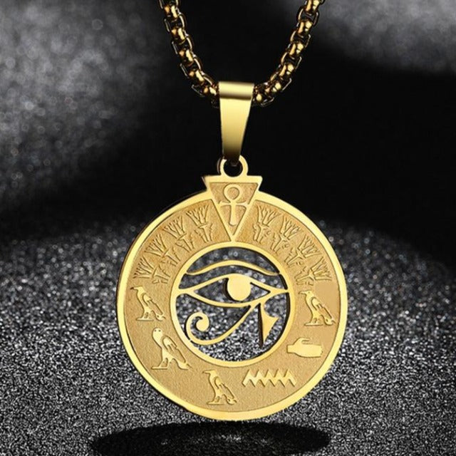 Pendentif Pendule égyptien Thot - Pierre 46 Mm Avec Oeil De Tigre Et Faucon, Artisanal France