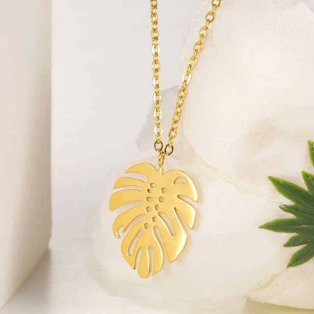 Collier Pendentif Palmier En Acier Inoxydable Doré - Style Plage Tropicale - Bijou Géométrique Pour Homme/femme