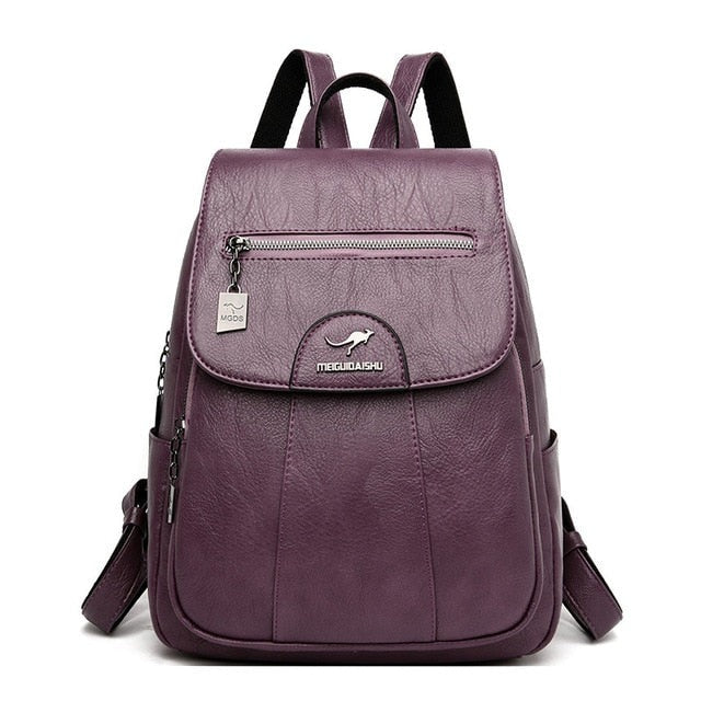 Bolso Escolar de Cuero para Mujer Violeta