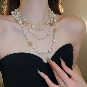 Grand Collier Triple en Perles pour Femme blanc