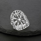Vegvisir-Ring Wikinger Runenkompass Silber