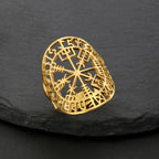 Vegvisir-Ring Wikinger Runenkompass Gold