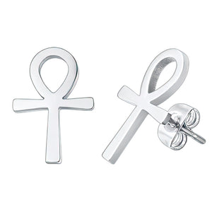 Boucles d'Oreilles Egypte Croix d'Ankh Homme Femme Argent