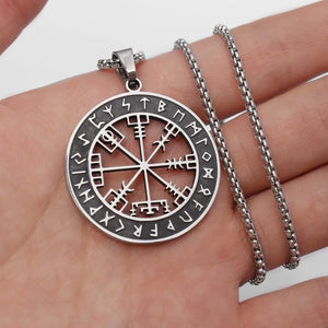 Collier Boussole Vegvisir Pendentif Viking argent