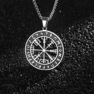 Collier Boussole Vegvisir Pendentif Viking noir