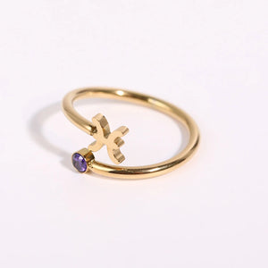 Bague Or Signe du Zodiaque 12 Constellations poisson