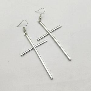 Boucles D'oreilles Croix Longue Argent