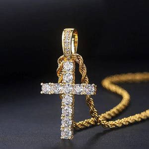 Collier & Pendentif Croix Zircons or