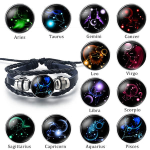 Bracelet Cuir Signe du Zodiaque 12 Constellations