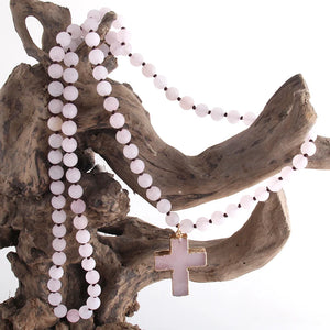 Chapelet Croix Collier Pendentif en Pierres Naturelles rose