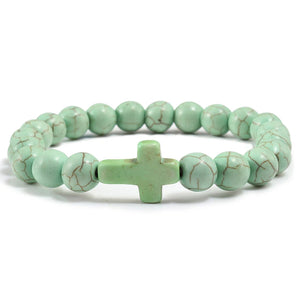 Bracelet Croix en Pierres Naturelles vert pomme