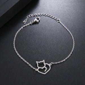 Bracelet Gourmette Chat Coeur argent