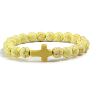 Bracelet Croix en Pierres Naturelles jaune