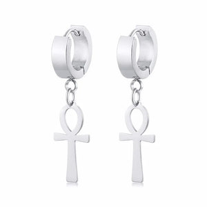 Boucles D'Oreilles Pendantes Style Egyptien Croix D'Ankh argent