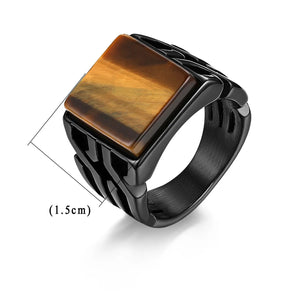 Bague Oeil de Tigre Homme Pierre Carrée