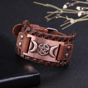 Bracelet Triple Lune en Cuir Sorcellerie Wiccan 11