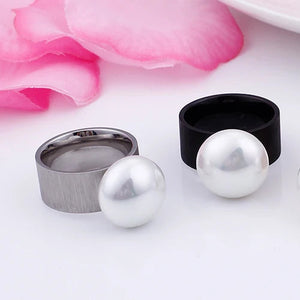 Bague de Style Rétro avec Perle Blanche noir