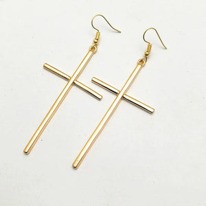 Boucles D'oreilles Croix Longue Or