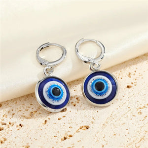 Boucles D'Oreilles Mauvais Oeil Bleu Rondes