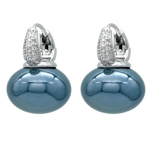 Boucles d'Oreilles Créoles avec Perle Bleue et Zircon argent et bleu