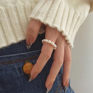 Bague Anneau avec Perles Blanches